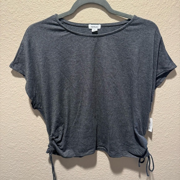 NWT Wild Meadow size Large Cropped Cinched Grey Top - Picture 2 of 7